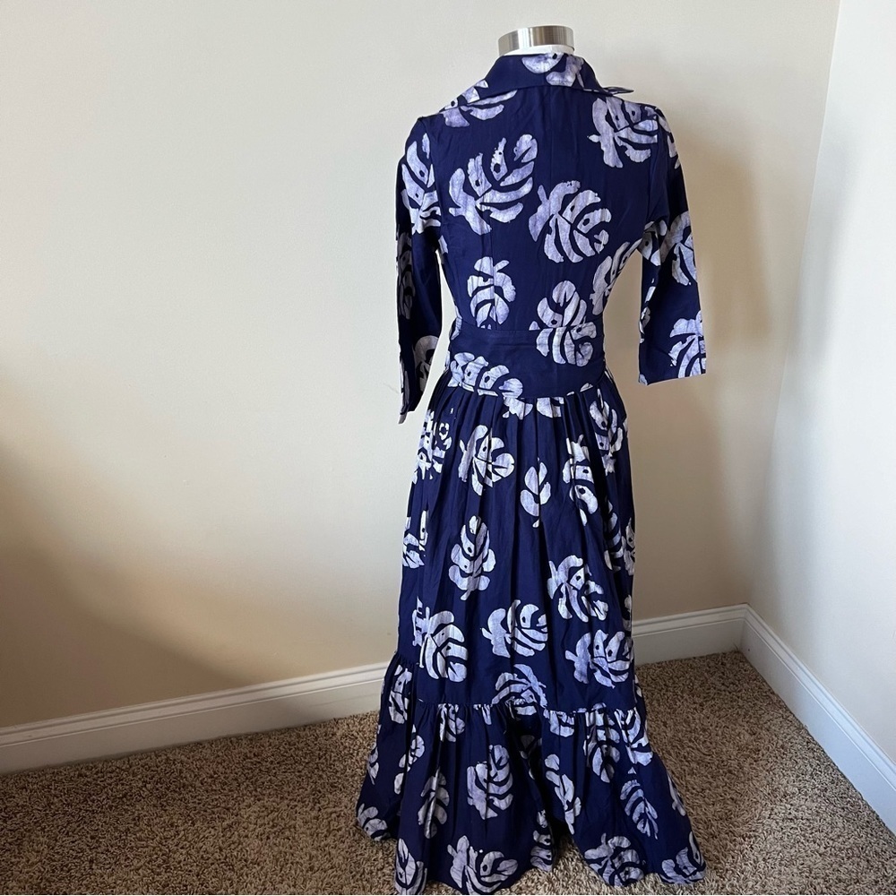 New! Sika Purple Leaf Print Cotton Maxi Shirt Dress 17509 - Picture 7 of 11